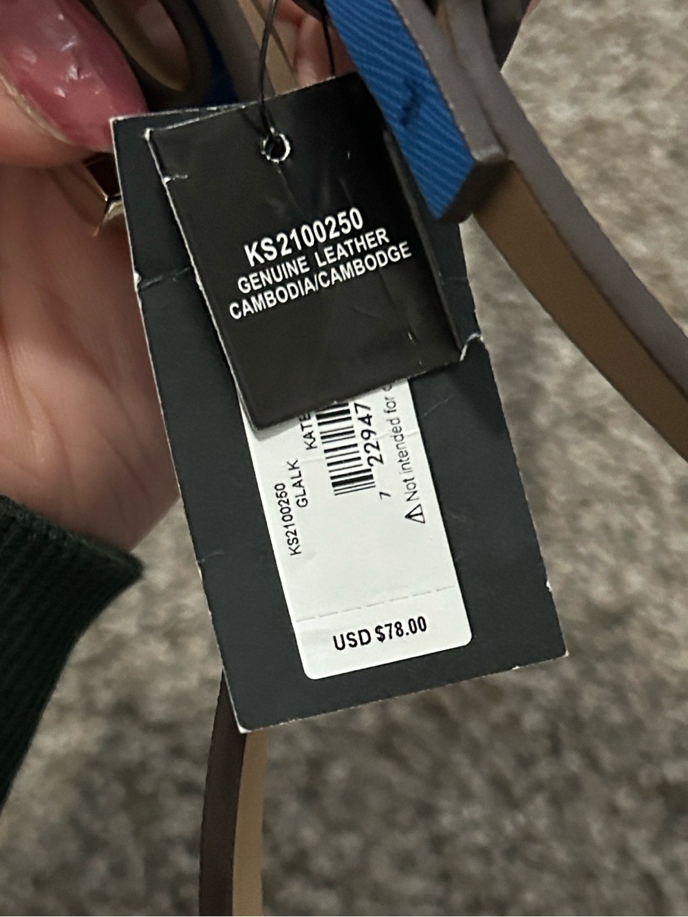 kate spade Bright Blue Slim Leather Belt with Gold Accents - Picture 2 of 3